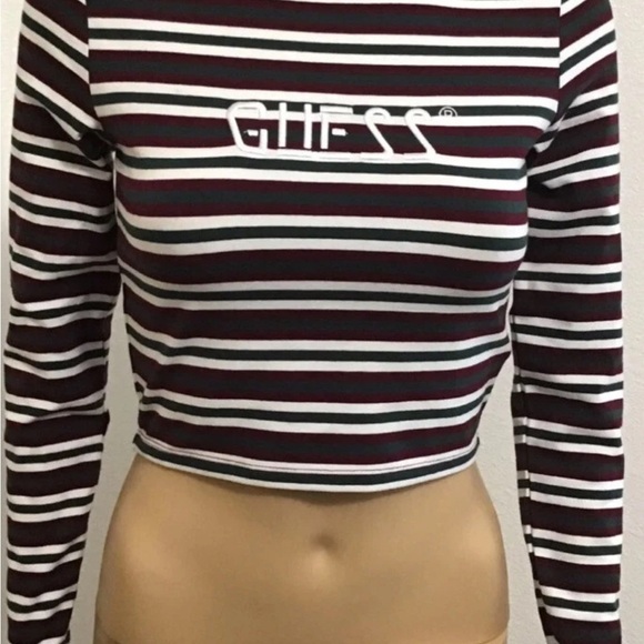 Vintage Y2K Guess Burgundy and White Striped Crop Top - Picture 8 of 8